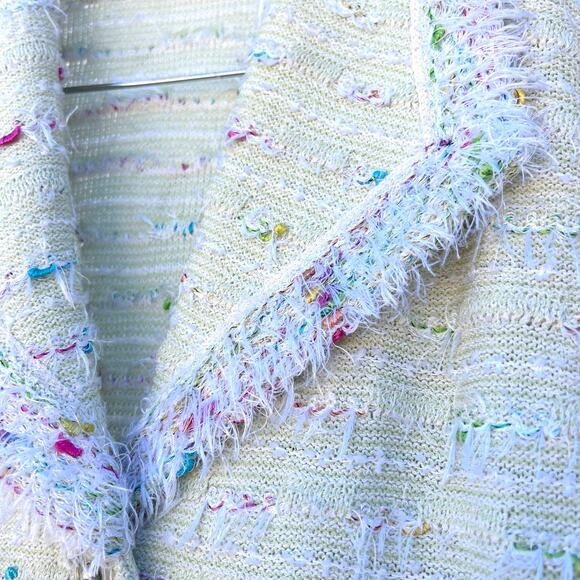 Vintage St. John Boucle Confetti Yarn Eyelash Fringe Green Tweed Knit Blazer 12 - Picture 8 of 13